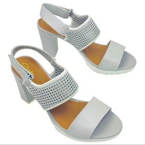 Clarks Pastina Malory Perforated Gray/ White Heels; 9.5M